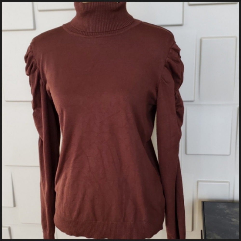 Joseph sweater turtleneck top brown long puffed sleeve Size Large
